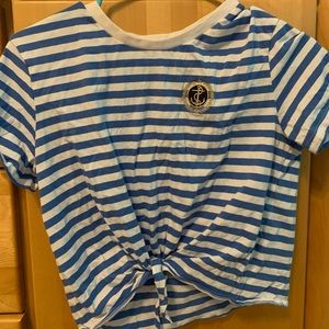 Stripped blue and white tied shirt